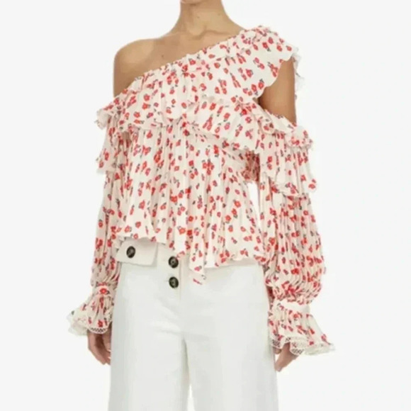 Self-Portrait One Shoulder Pleated Top it Ditsy Floral - Picture 1 of 12
